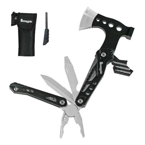 Magpie Axe Multitool, 18 in 1 Essential Heavy-Duty Multipurpose Tool, Camping Accessories Survival Gear, Birthday Gift for Him Men Husband Son
