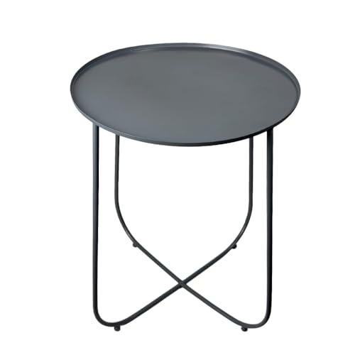 Image of Metal Side Table for Living Room | End Table, Coffee Table, Bedside Table, Plant Stand for Indoor Outdoor | Round Metal Table, Sofa Side Table (Anti-Rust, No Assembly Required) | Grey