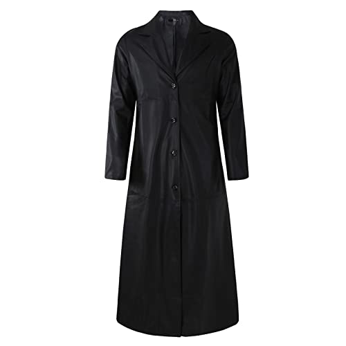 RTRDE Men's Jacket Black Faux Leather Jackets Long Motorcycle Overcoat Trench Jackets, M-5XL