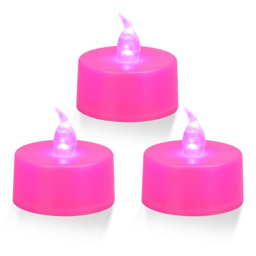 ERTYUI Lot de 12 bougies chauffe-plat LED non vacillantes, lumière rose, base rose