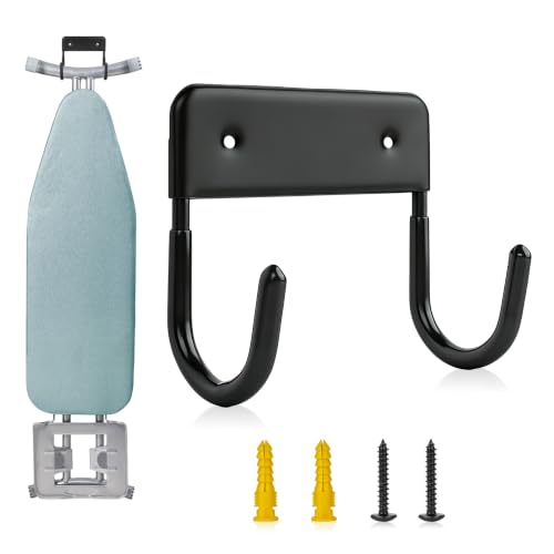 BiJun Ironing Board Hanger Wall Mount, Space Saving Laundry Room Organizer | 5 Inch Ironing Board Holder, Versatile storage for T/Y ironing boards, towels, mops and folding chairs, easy installation.