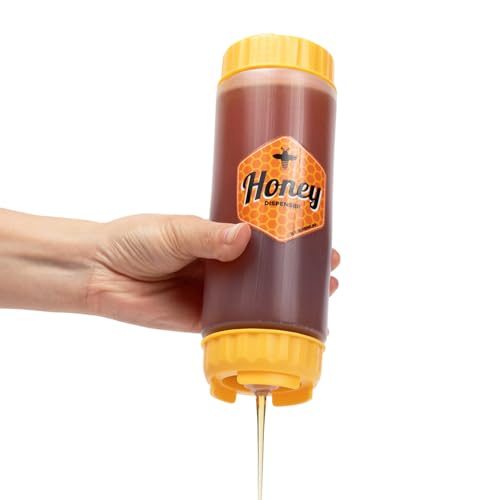 Brenium No‑Drip Honey Dispenser Bottle FIFO – 18 oz BPA-Free Squeeze Jar with Silicone Valve for...