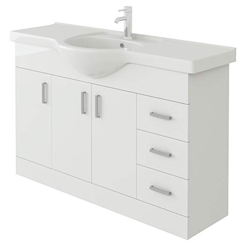 VeeBath Linx 1850 Vanity Unit Furniture Set, Wash Basin Bathroom Sink, WC, Toilet Pan, Soft Close, Quick Release Toilet Seat with Concealed Cistern-White (Flat Pack)