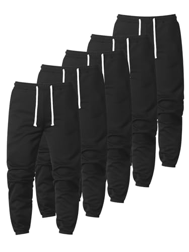 Men's Joggers 5-Pack:Tapered Elastic Cuff Sweatpants-Polyester(5 Colors),S-XXL Regular Fit,Lightweight&Wrinkle-Free