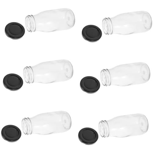 Gatuida 6 Piezas Botella De Leche De Vidrio Hermético Tapa Largo Botella Reutilizable Ultravioleta Contenedor De Leche Antiguo Para Refrigerador Portátil Botellas De Vidrio Aleación