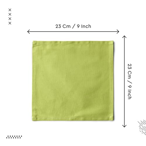 Image of Encasa XO Dining Cocktail Napkins 12 pcs (1 Dozen) Set of Large 23x23 cm (9 inchx9 inch) - Lime Green - Absorbent Heavy Cotton Party Fabric Machine Washable for Home Restaurant Banquet & Hotel