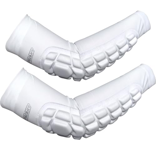 Frelaxy Padded Elbow Forearm Sleeves 2 Pack Compression Crashproof Arm Pads for Football Basketball Volleyball Soccer (White, M)