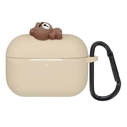 Wonhibo for Airpod Pro Case, Cute Kawaii Cover for Airpod Pro 2019 with Keychain for Women (Khaki Bear)