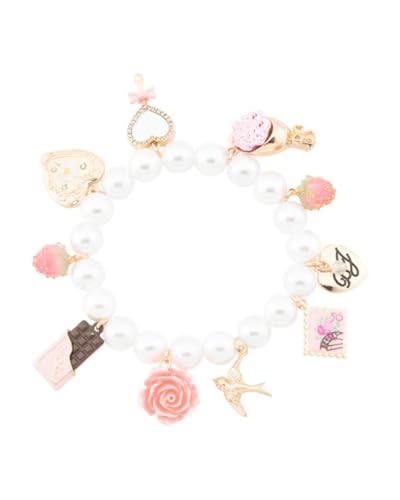 Betsey Johnson Faux Pearl Sweetheart Charm Stretch Bracelet, White Pearl