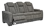 Signature Design by Ashley Next-Gen DuraPella Modern Faux Leather Power Reclining Sofa with Adjustable Headrest, Gray