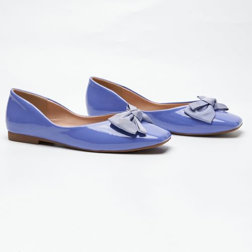Image of C.Paravano Flats for Women | Ballet Flats | Square Toe | Dressy Casual Shoe | Ballerina Flats, Bow Slip-On, Lambskin Leather Insole, Memory Foam, Low Heel, Office Work,Fashion & Classic & Chic