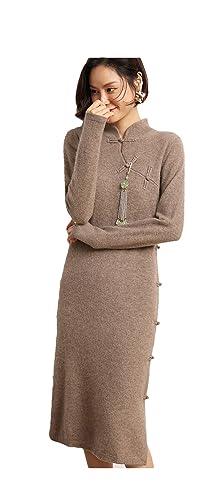 Mkjuuior Falda De Suéter Cheongsam De Estilo Chino, Traje De Punto De Otoño E Invierno para Mujer, Traje De Falda De Suéter De Cachemira