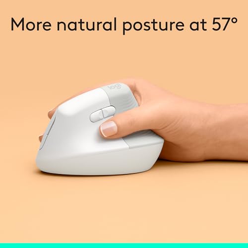 Image of Logitech Lift Vertical Ergonomic Mouse, Wireless, Bluetooth or Logi Bolt USB Receiver, Quiet clicks, 6 Buttons, Compatible with Windows /macOS /iPadOS, Laptop, PC - Off White