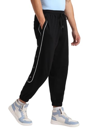 NOBERO Malone Joggers Men’s Solid Black Color Slim Fit Night Sleep Lounge Running Joggers Lower Wear Sweat Bottoms Track Pants Outfit for Mens Boys Casual Gym Sports Cotton-M