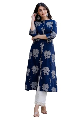Image of Pistaa's Women Printed Mandarin A-Line Cotton Kurta With Palazzos