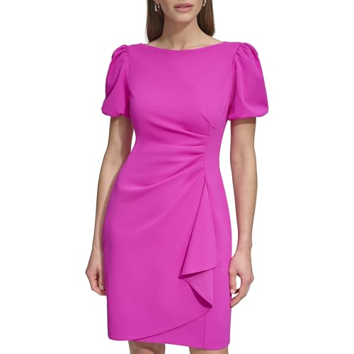 Image of DKNY Women's Short Sleeve Boat Neck Side Ruched Dress