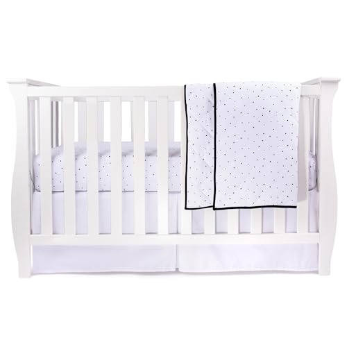 Image of Ely's & Co. Baby Crib Bedding Sets for Girls & Boys — Perfect for Toddler Beds — 3 Piece Set Includes Crib Sheet, Quilted Blanket, Crib Skirt —Black & White Dottie