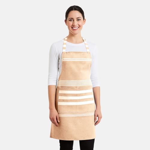 Image of Unisex Cooking Aprons | Waterproof Apron | Striped Design with 2 Front Pockets & Adjustable Neck Strap | Durable, Oil & Stain Resistant | Chef Apron for Cooking