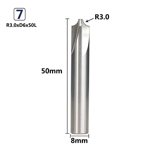 JAINGU 1pc Radius Corner Rounding Cutter R0.5-R5.0 Round Over End Mill Tungsten Carbide Router Bit for CNC Machine Radius Milling Tool,R3xD8x50L