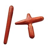 【改良型】木製ツボ押し棒 2点セット 指圧棒 足ツボマッサージ 削り出し一体成型 十字型 指圧グッズ 天然木使用 足裏反射区図付き セルフケア