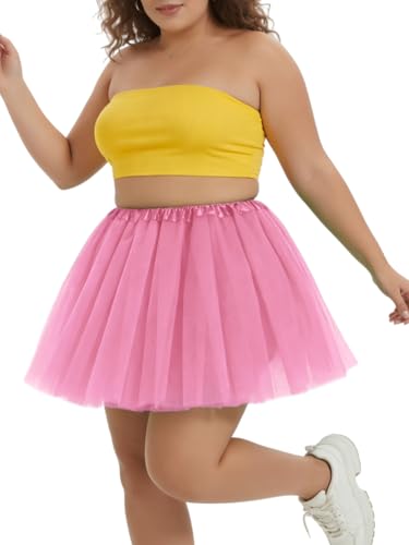 Plus Size Pink Tulle Tutu Skirt Womens Ballet Dress for Holiday Dress Up Parties (US Alpha XX-Large Plus Regular Pink)