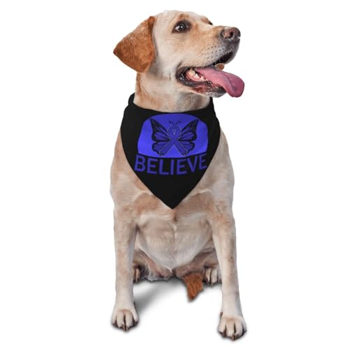Believe Colon Cancer Awareness Dark Blue Ribbon Dog Scarf Pet Bandana Cat Pet Bibs