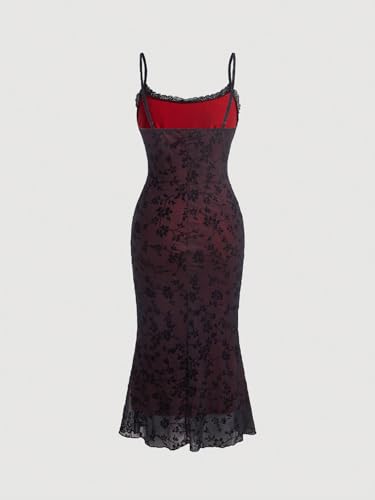 Image of Verdusa Women's Floral Mesh Bodycon Long Cami Dress Slimming Dress Semi Formal Dresses Holiday Party Outfits