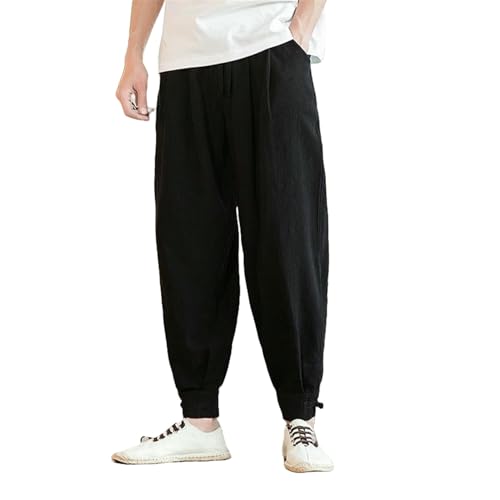 Men's Spring Summer Cotton Linen Loose Tapered Layman Zen Long Pants