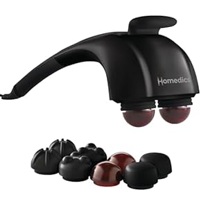 Homedics Handheld Back Massager, Dual Heated Nodes, Neck, and Body Percussion Massager with Interchangeable Nodes to Release Back, Neck, Shoulder Leg and Foot Tension