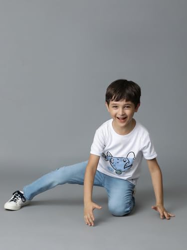 Image of Tales & Stories Boys Slim Fit Denim Jeans | 5-Pocket Stylish Mid-Rise Pants| Durable Cotton Denim Lycra with Button Closure | Casual Wear