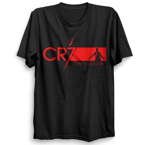 Ronaldo CR#7 - Camiseta de fútbol para niños y jóvenes, con logotipo rojo, inspirada en Ronaldo, camiseta de fútbol para niños, Negro, 7 Años
