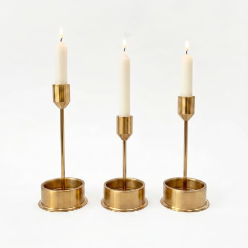 Seligita Gold Candlestick Holders, Solid Metal Taper Candle Holder, 3 Pack