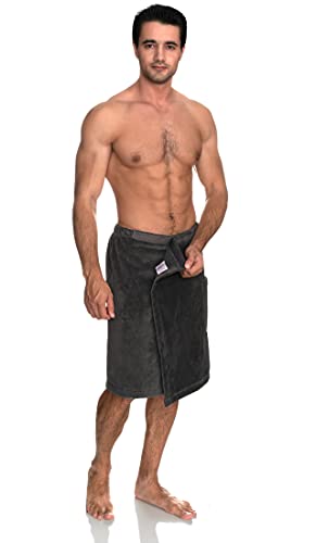 TowelSelections Mens Cotton Shower Wrap Adjustable Terry Velour Spa Bath Towel Wrap Sauna Gym Towels for Men Medium-Large Smoked Pearl