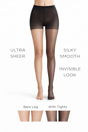 Image of PIOGOWE 2 Pack Women's Sheer Tights, 20D Breathable Pantyhose with 40D Reinforced Top, High-Stretch Waist, Run-Resistant