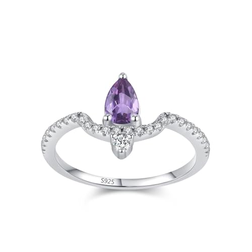 Bague en argent femme 925 violette poire anti-ternissement alliance chic
