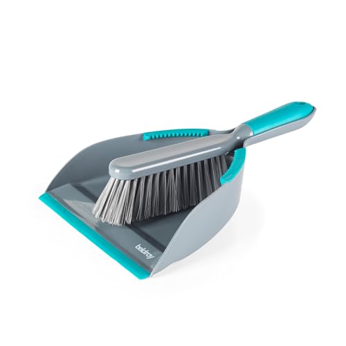 Beldray Antibac Dustpan & Brush Set – Non-Scratch Bristles, Hard Flooring, Antibacterial Treated, Deep Dustpan with Rubber Cleaning Teeth & Rubber Lip, Feet on Base for Angled Sweeping