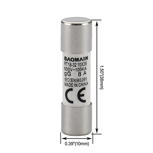 Baomain Ceramic Fast Blow Fuse Links R015 Rt19 Rt14 Rt18 Gg 10X38Mm 500V 8A Pack Of 20 #TOP1