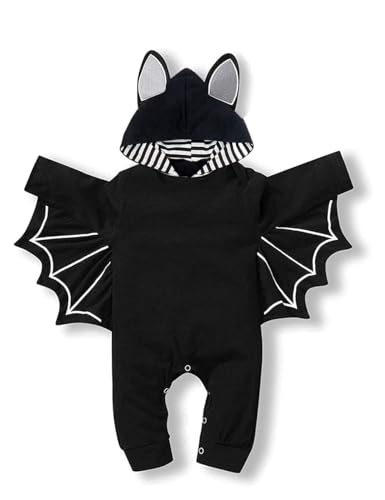 Rutoe Baby Boy Halloween Costumes Infant Bat Long Sleeve Hoodie Romper Overall Baby boy Halloween Outfits (Black 0-3 Months)