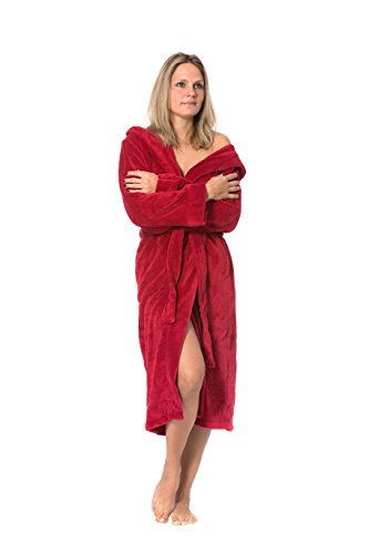 ZOLLNER Peignoir avec capuche, unisexe, taille S, microfibre, bordeaux
