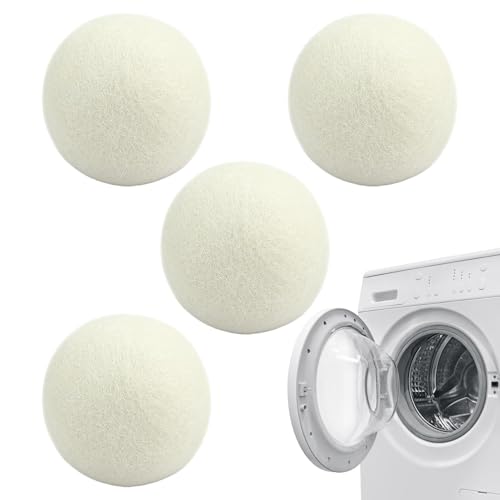 Lint Balls For Dryer - 4 Pcs Reusable Wool Fabric Softener, Natural Round Dryer Balls, Eco Friendly Laundry Aid | Household Dry 