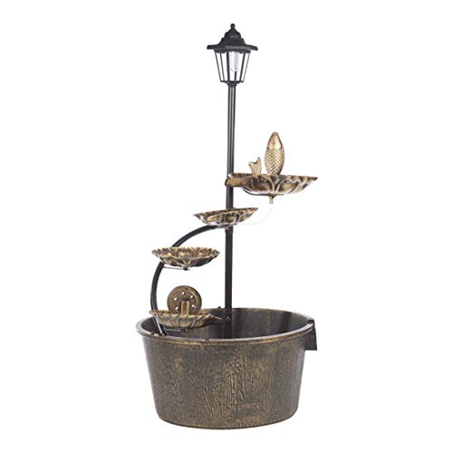 GardenKraft 12260 1 Tier Cascading Barrel Fountain with 4 Lotus Leaves Including Pump Garden Decoration Water Feature, Copper