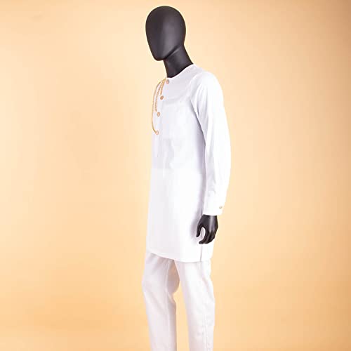 Bazin Riche African Men Clothing Single Breasted Jacket with Chain and Down 2 Piece Set Kaftan Outwear Plus Size3