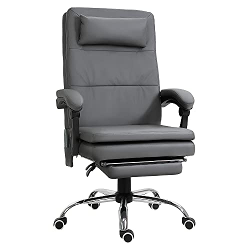 Vinsetto Fauteuil de Bureau Direction massant Hauteur réglable Dossier inclinable Repose-Pied intégré revêtement synthétique Gris