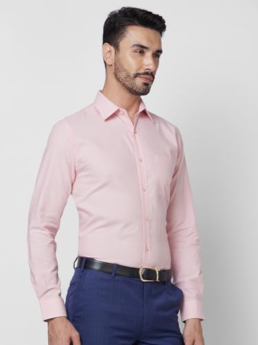 Image of Raymond Men Slim Fit Structure Pattern Pure Cotton Semi Cutaway Collar Full Sleeve Formal Shirt