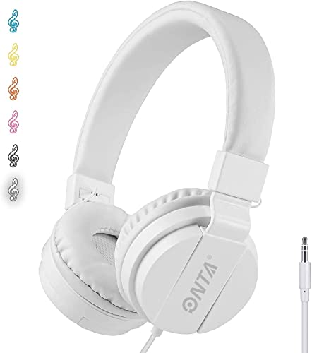 ONTA Kids Headphones for Boys Girls - Child Student Headset Wired plug Toddler Earphones School Teen on Ear for Ipad | Computer | Smart phone | Amazon Fire Tablet | Laptop | Plane Travel | Game, white
