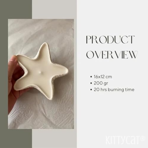 Image of Kitty Cat Aesthetic Soy Wax Scented Candles | Reusable Concrete Sea Shell Jars | Vanilla Aroma | 12+ Hours Burn Time | Perfect Home Decor for Bedroom, Office & Hostel (Star Candle)
