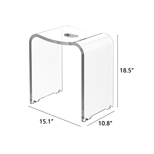 FansaFurn Acrylic Shower Stool, Modern Shower Bench with Curved Seat & Water Leaking Hole, Shower Stool for Inside Shower with Anti-Skip Feet & 300LBS Weight Capacity