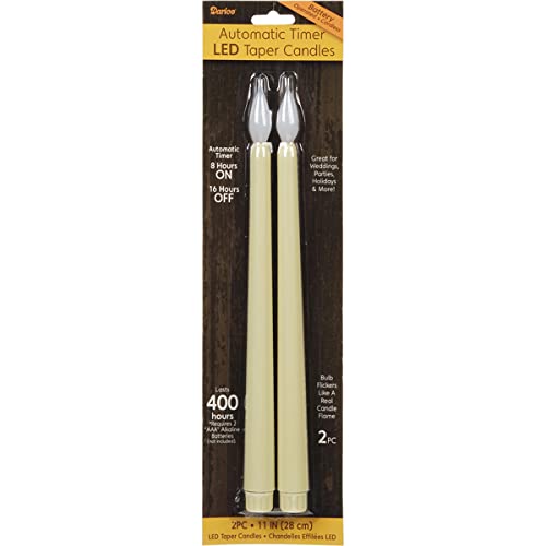 Led Taper Candles W/Timer 11 2/Pkg-Ivory