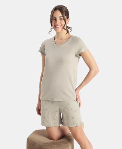 Image of Jockey RX12 Women Micro Modal Cotton Relaxed Fit Solid V Neck Half Sleeve T-Shirt