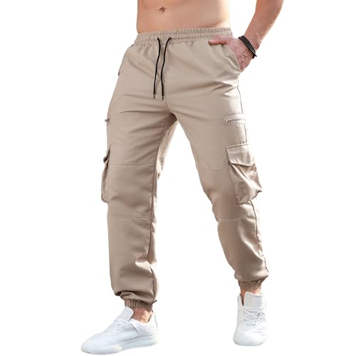 Pantalon cargo léger pour homme avec cordon de serrage et taille élastique
